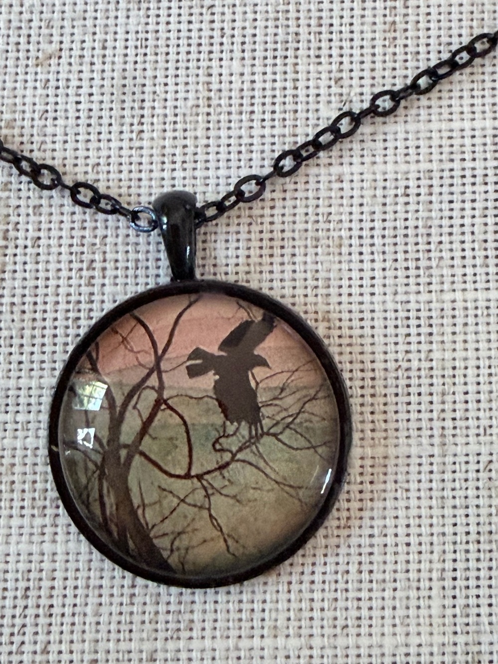 Black Raven Silhouette Pendant Necklace - Black